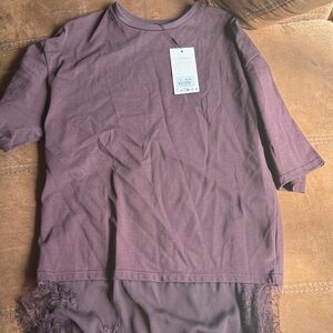 Zara Plum Crewneck Tee with Lace Hem